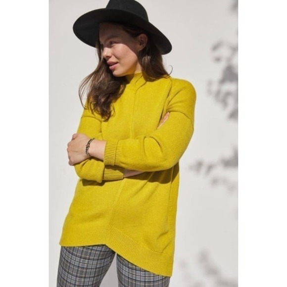 Anthropologie Maeve Crystal Tunic Sweater Mock Neck Chartreuse Yellow Hi Low S - Picture 11 of 11